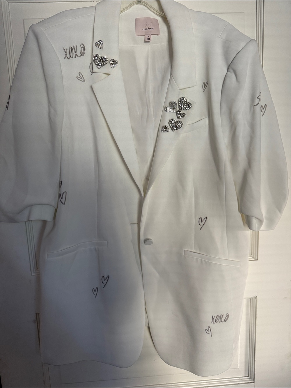 cinq a sept White Embellished Blazer with Heart Accents